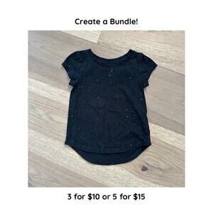 Cat and Jack Girls Black Glitter Sparkle Basic Crewneck T Shirt Size 3T